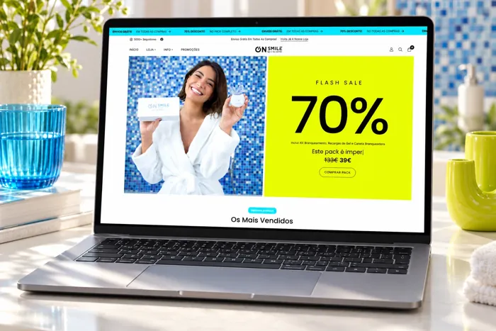 The OnSmile online store on a laptop, open on a flash sale page