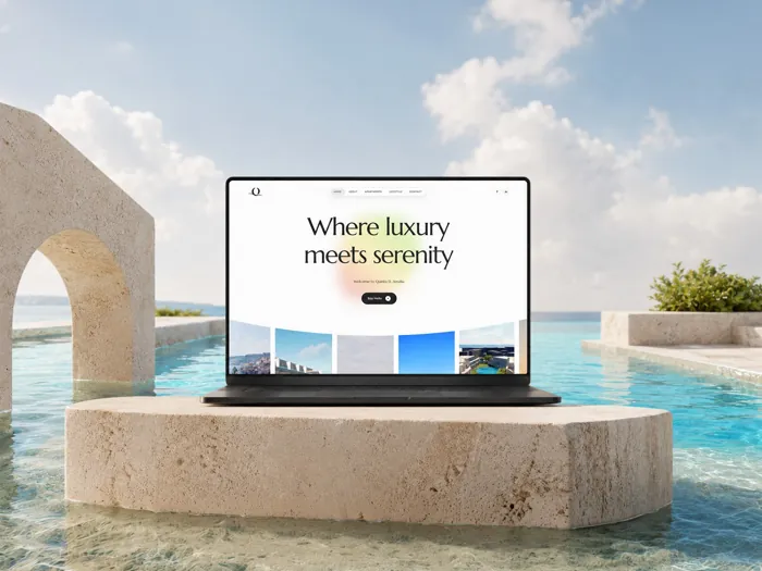The Quinta D. Amália website on a laptop, open on its home page: Where luxury meets serenity